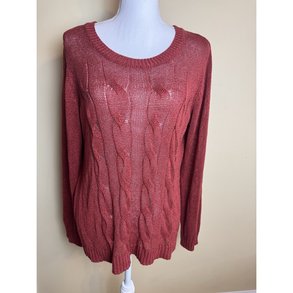 Soft Surroundings Sweater Women's Large Copper Penny Open Cable Knit Top